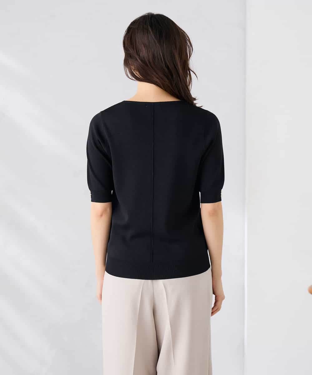 K2FGD79039 a.v.v(アー・ヴェ・ヴェ) ハーフスリーブVネックサマーニット【WEB限定/洗える/接触冷感/UVカット】 ブラック