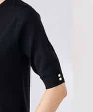 K2FGD79039 a.v.v(アー・ヴェ・ヴェ) ハーフスリーブVネックサマーニット【WEB限定/洗える/接触冷感/UVカット】 ブラック