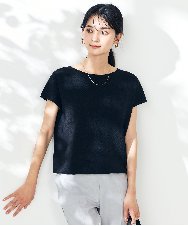 K2FHA30039 a.v.v(アー・ヴェ・ヴェ) 【接触冷感/UVカット】フレンチスリーブ美ラクるサマーニット ブルー
