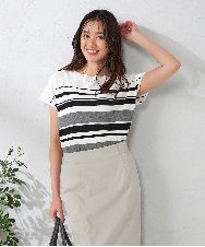 K2FHA30039 a.v.v(アー・ヴェ・ヴェ) 【接触冷感/UVカット】フレンチスリーブ美ラクるサマーニット ブルー