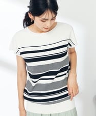 K2FHA30039 a.v.v(アー・ヴェ・ヴェ) 【接触冷感/UVカット】フレンチスリーブ美ラクるサマーニット アイボリー