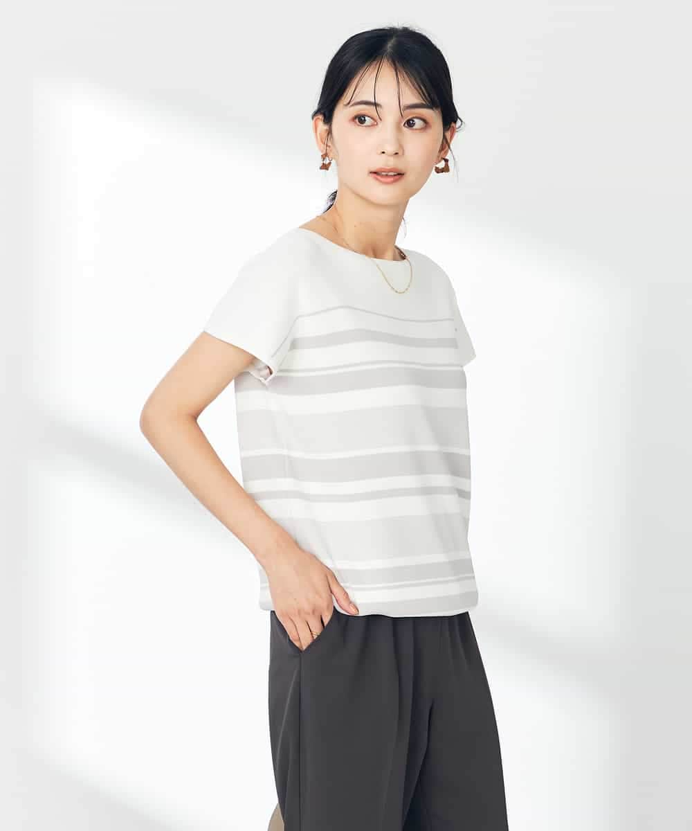K2FHA30039 a.v.v(アー・ヴェ・ヴェ) 【接触冷感/UVカット】フレンチスリーブ美ラクるサマーニット ブルー