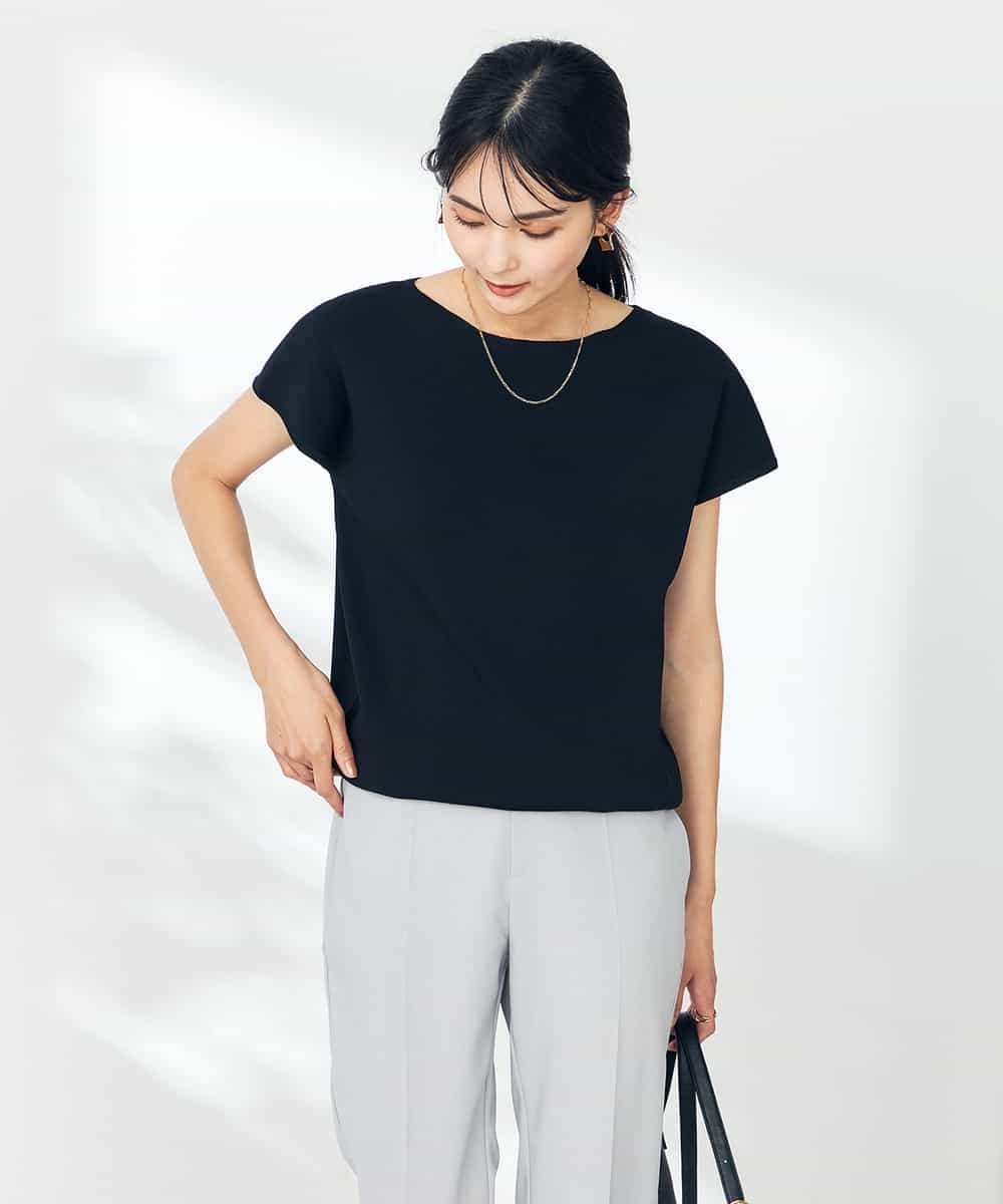 K2FHA30039 a.v.v(アー・ヴェ・ヴェ) 【接触冷感/UVカット】フレンチスリーブ美ラクるサマーニット ブルー