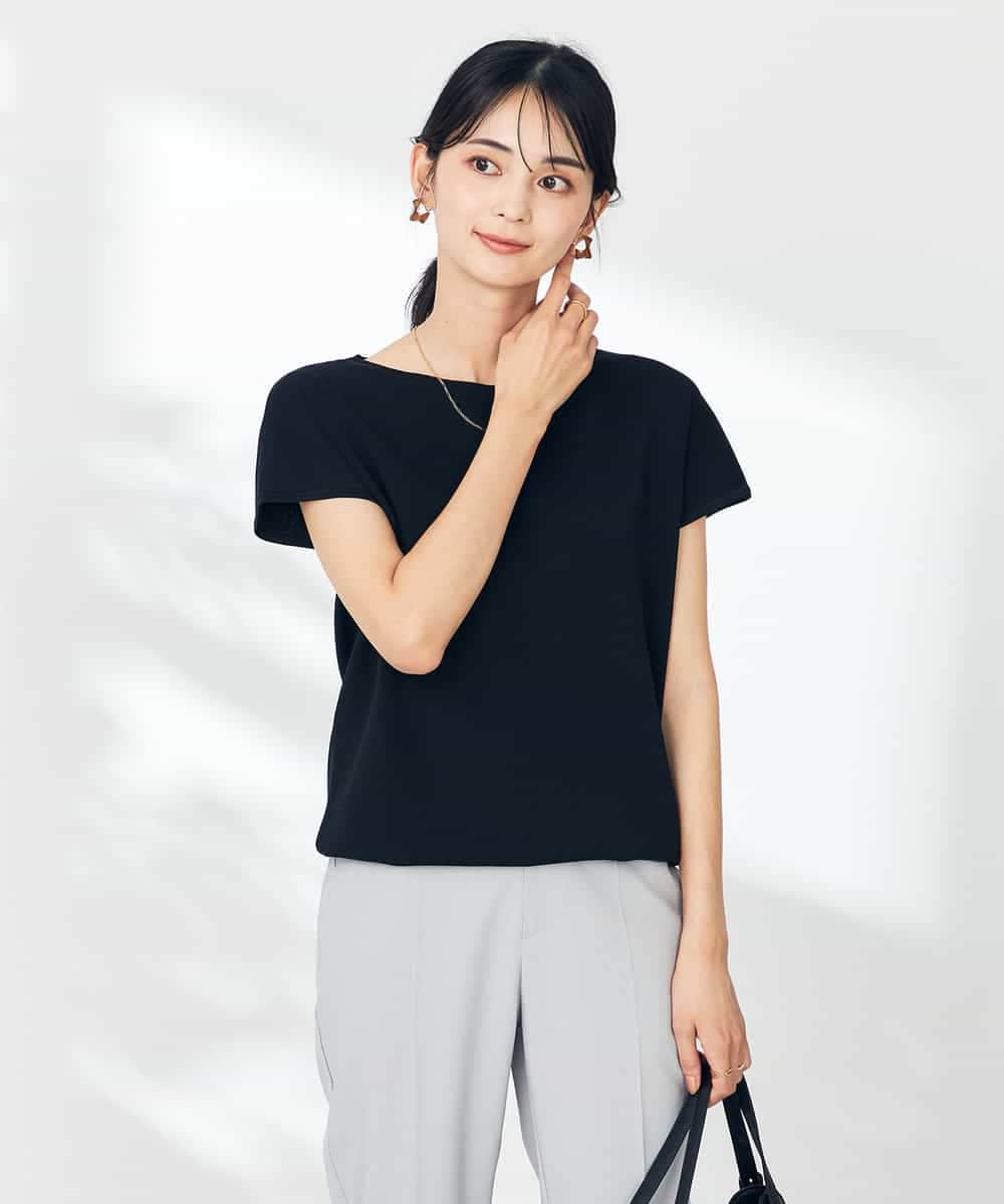 K2FHA30039 a.v.v(アー・ヴェ・ヴェ) 【接触冷感/UVカット】フレンチスリーブ美ラクるサマーニット ブルー