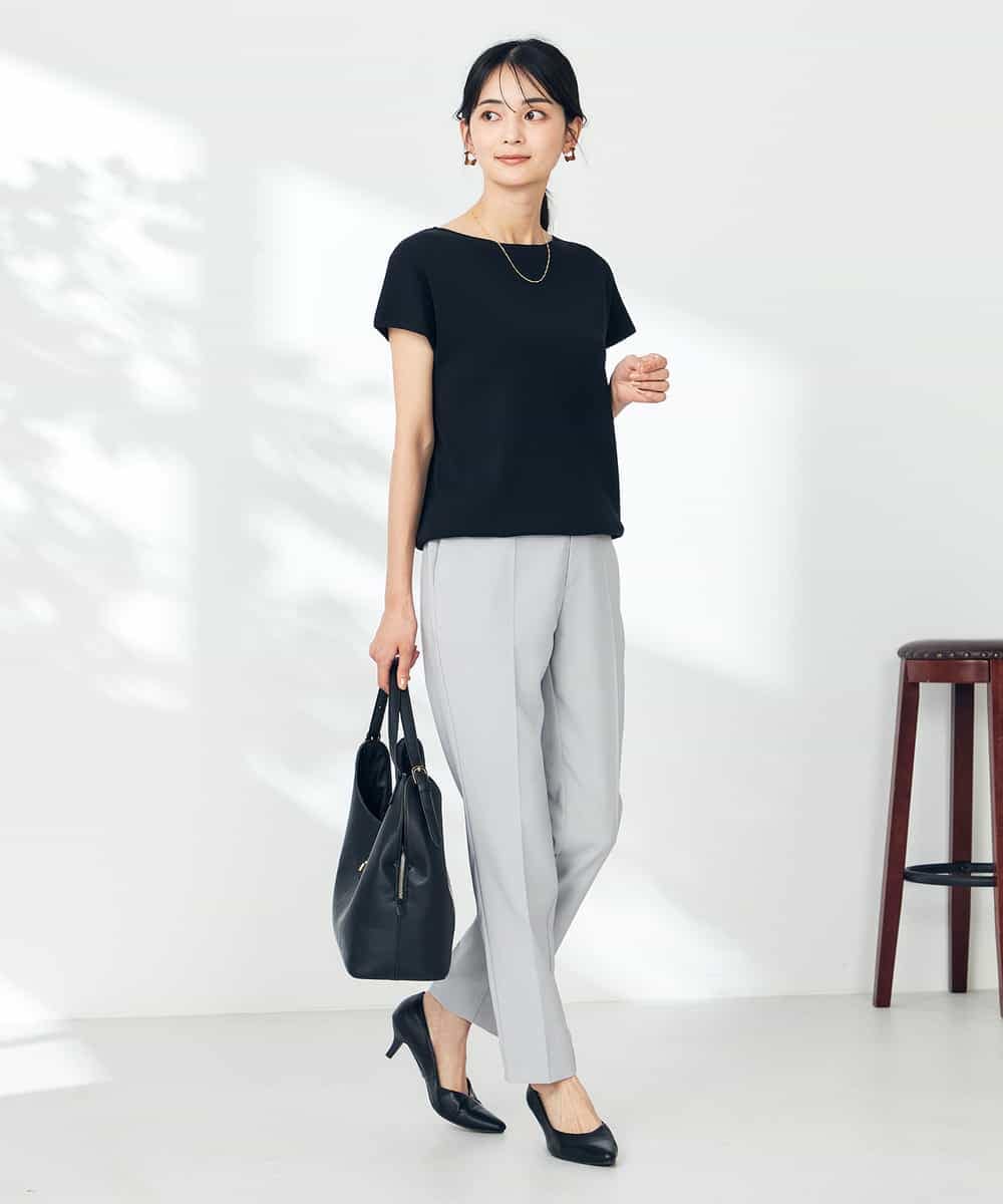 K2FHA30039 a.v.v(アー・ヴェ・ヴェ) 【接触冷感/UVカット】フレンチスリーブ美ラクるサマーニット ブルー
