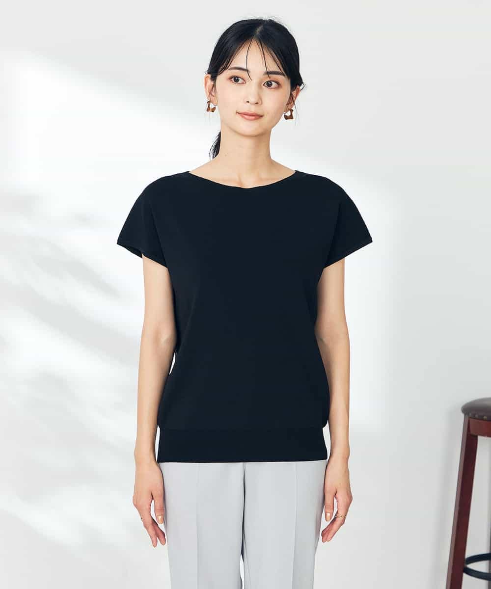 K2FHA30039 a.v.v(アー・ヴェ・ヴェ) 【接触冷感/UVカット】フレンチスリーブ美ラクるサマーニット ブルー