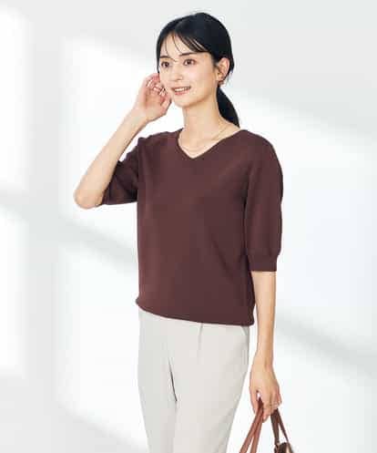 K2FHA79039 a.v.v 【接触冷感/UVカット】Vネックパフスリーブ美ラクるサマーニット【WEB限定】