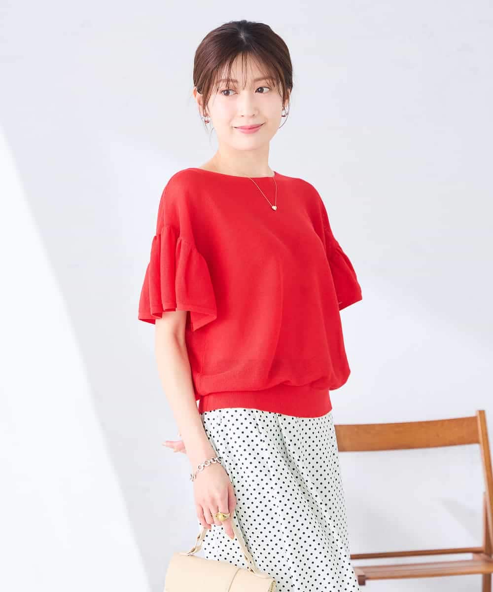 K2FHD40049 a.v.v(アー・ヴェ・ヴェ) ドライタッチフレアスリーブサマーニット レッド