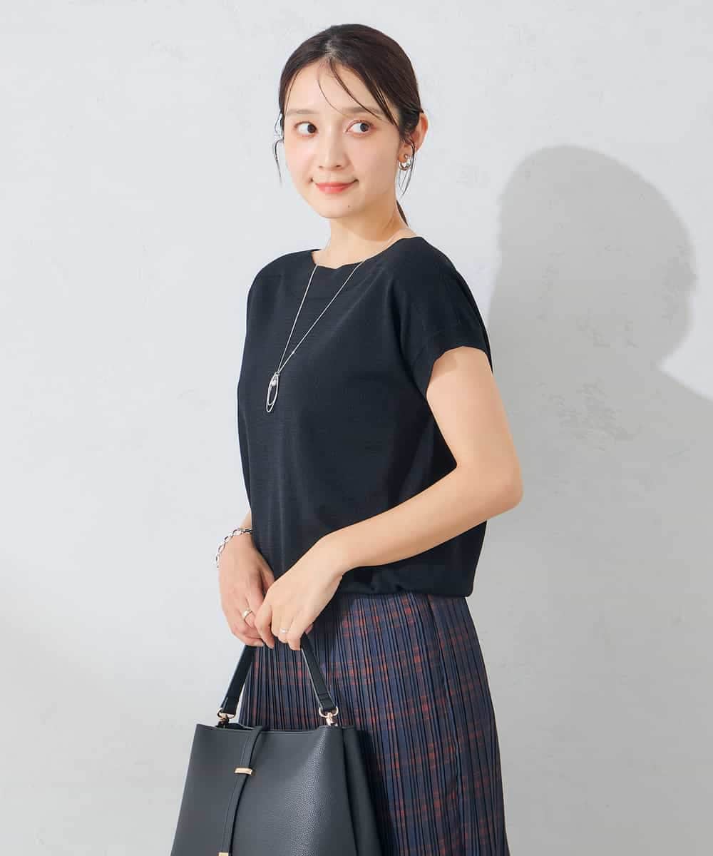 K2FID50044 a.v.v(アー・ヴェ・ヴェ) 【接触冷感】ガーターボートネックフレンチスリーブプルオーバー グリーン