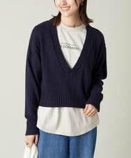 K2FIS04049 a.v.v(アー・ヴェ・ヴェ) 深Vネックショート丈ニット ネイビー