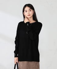 K2FJA06044 a.v.v(アー・ヴェ・ヴェ) 袖パール付きチュニックニット ブラック