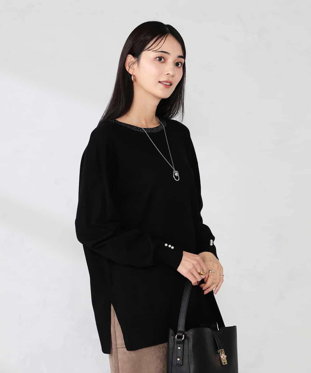 K2FJA06044 a.v.v(アー・ヴェ・ヴェ) 袖パール付きチュニックニット ライトイエロー