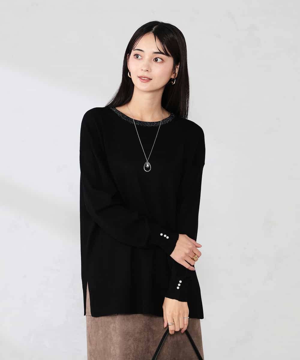 K2FJA06044 a.v.v(アー・ヴェ・ヴェ) 袖パール付きチュニックニット ライトイエロー