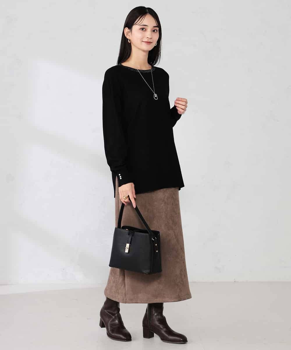 K2FJA06044 a.v.v(アー・ヴェ・ヴェ) 袖パール付きチュニックニット ライトイエロー