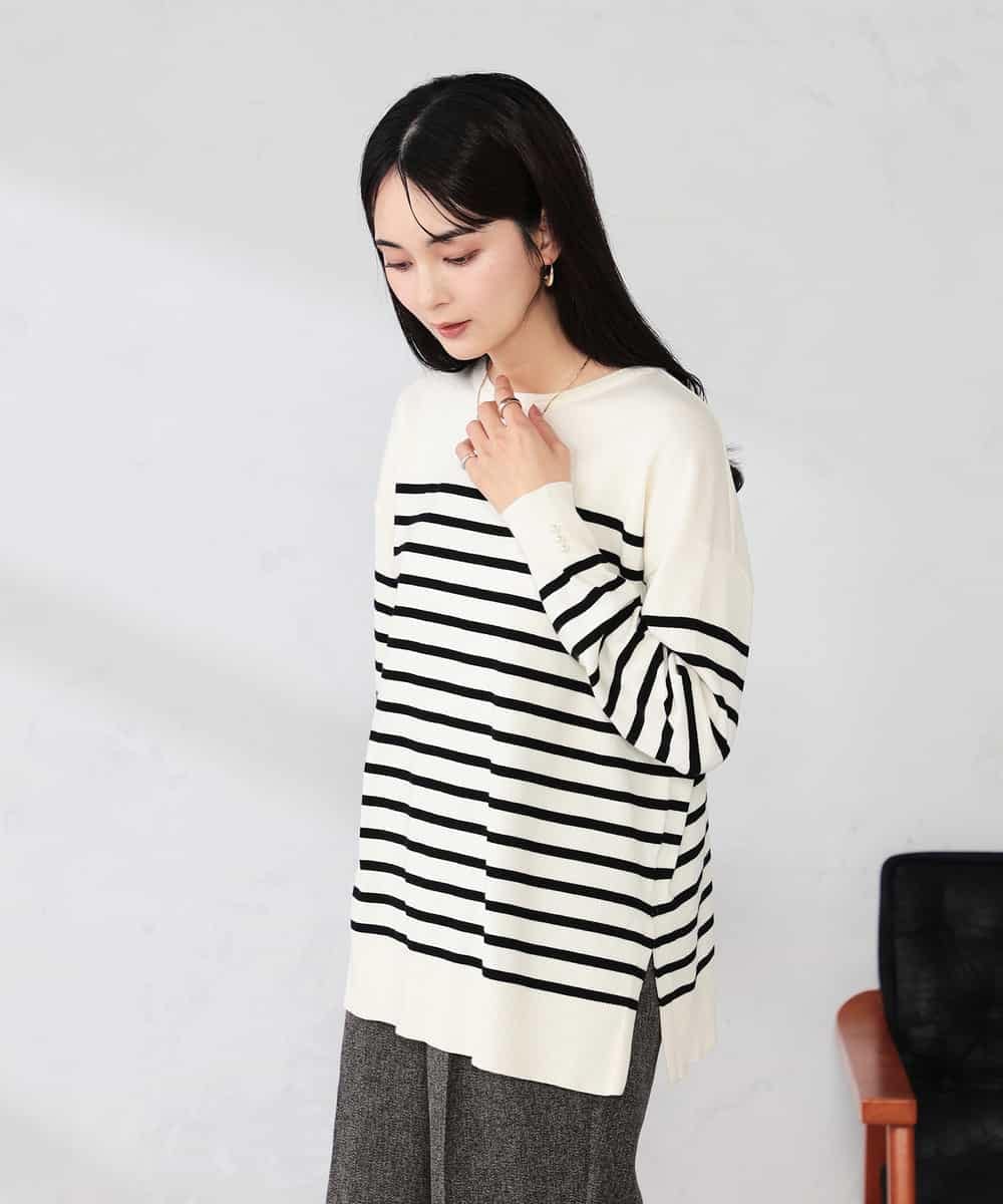 K2FJA06044 a.v.v(アー・ヴェ・ヴェ) 袖パール付きチュニックニット ライトイエロー