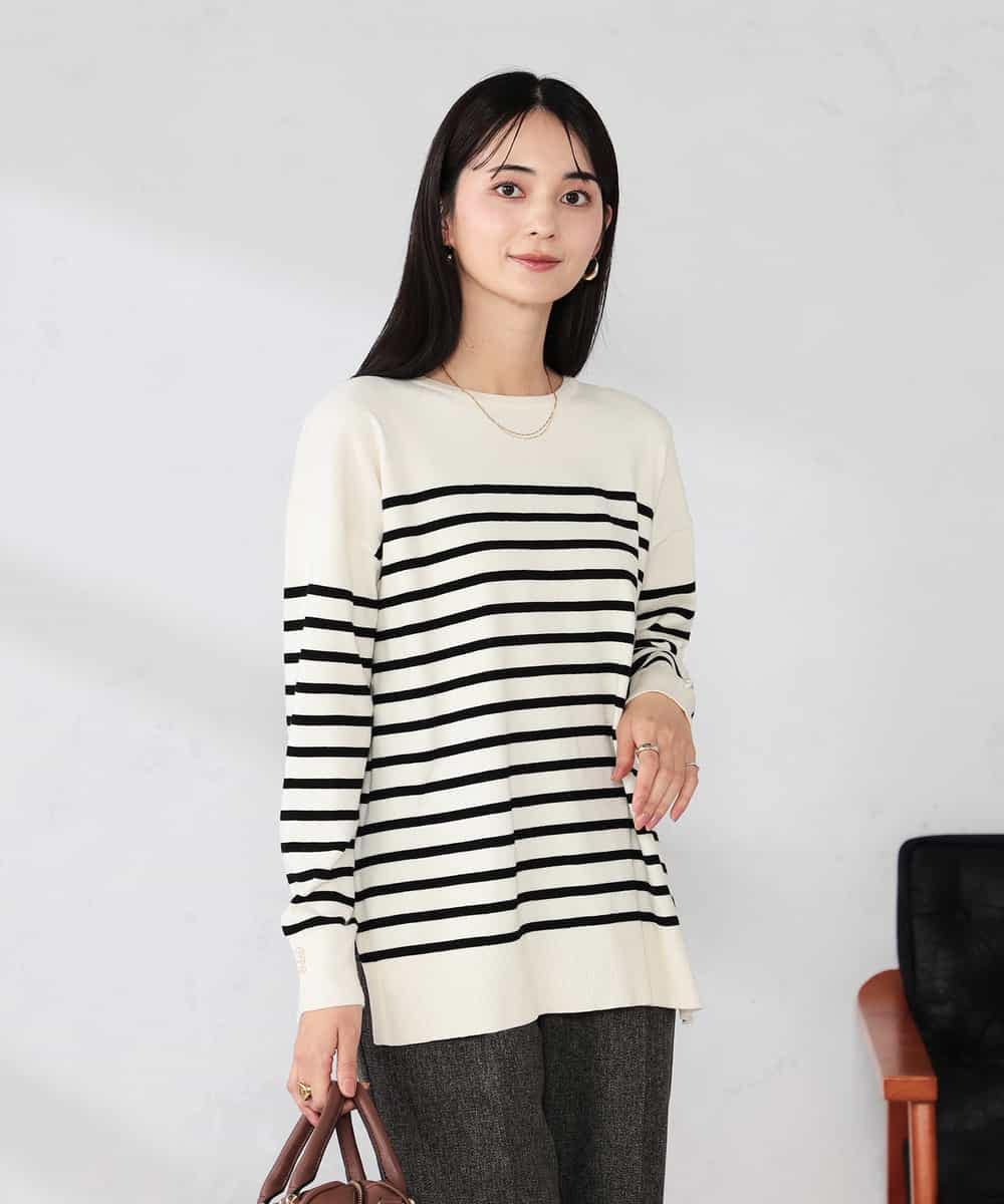 K2FJA06044 a.v.v(アー・ヴェ・ヴェ) 袖パール付きチュニックニット ライトイエロー