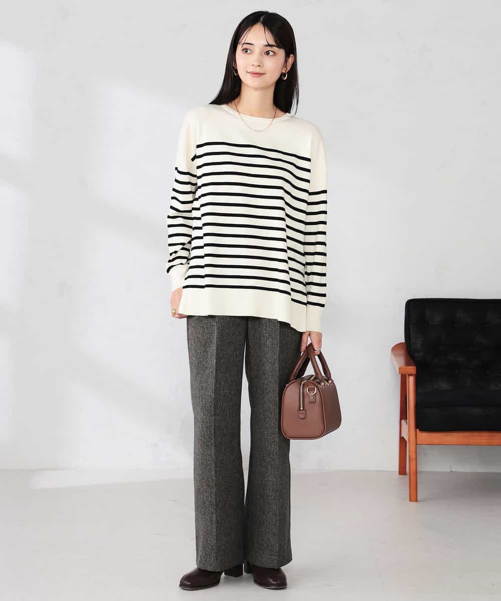 K2FJA06044 a.v.v(アー・ヴェ・ヴェ) 袖パール付きチュニックニット ライトイエロー