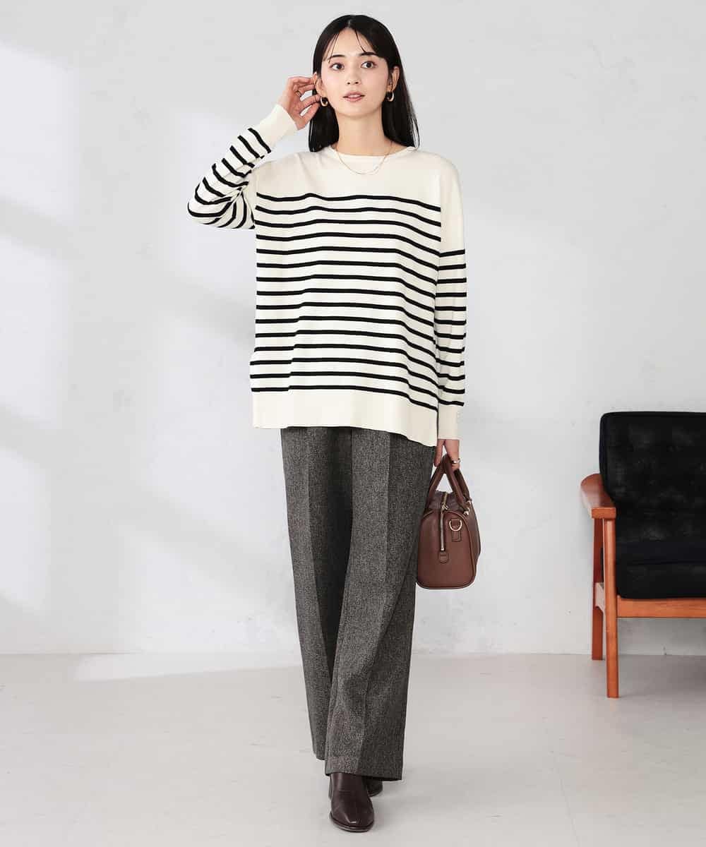 K2FJA06044 a.v.v(アー・ヴェ・ヴェ) 袖パール付きチュニックニット ライトイエロー