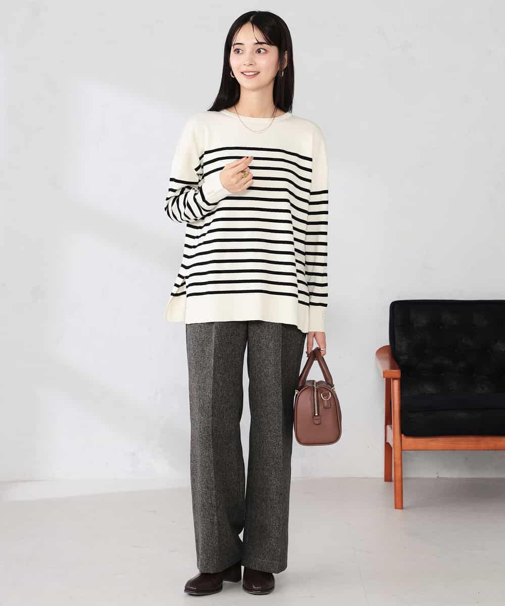 K2FJA06044 a.v.v(アー・ヴェ・ヴェ) 袖パール付きチュニックニット ライトイエロー