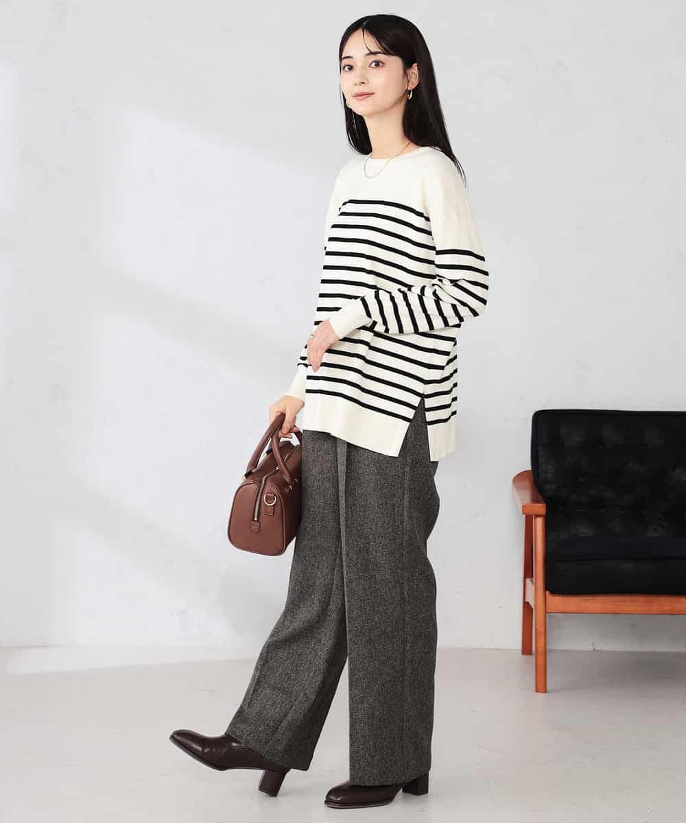 K2FJA06044 a.v.v(アー・ヴェ・ヴェ) 袖パール付きチュニックニット ライトイエロー