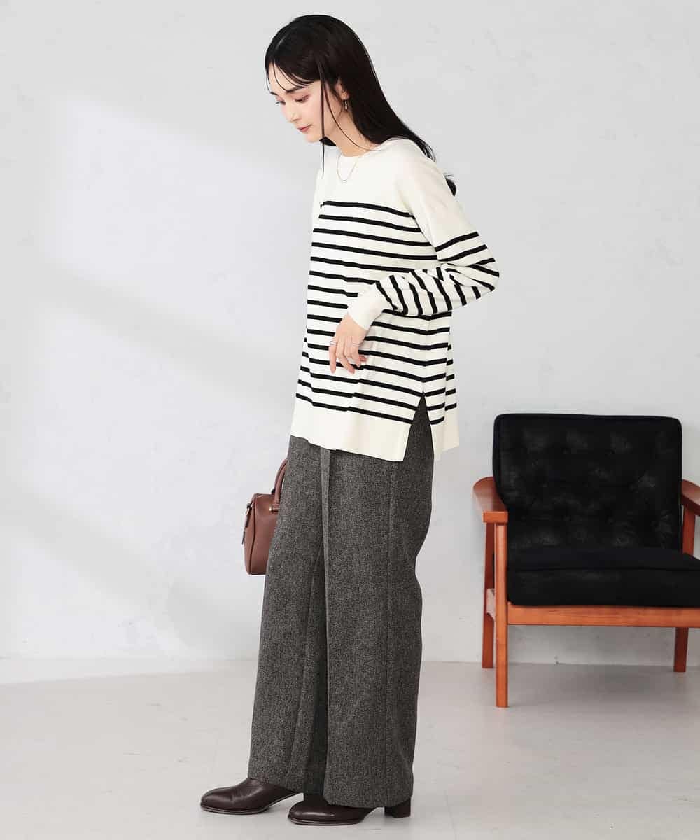 K2FJA06044 a.v.v(アー・ヴェ・ヴェ) 袖パール付きチュニックニット ライトイエロー