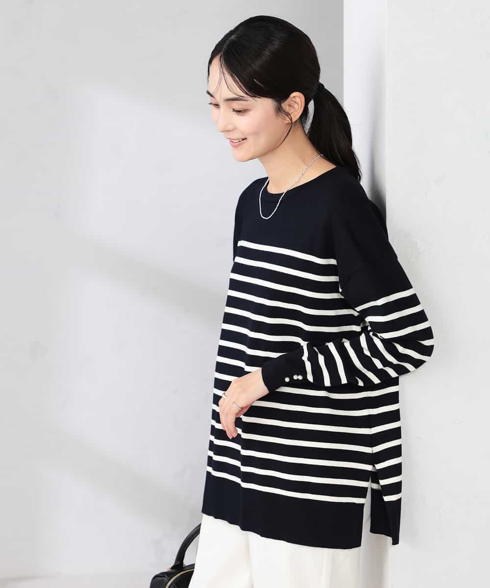 K2FJA06044 a.v.v(アー・ヴェ・ヴェ) 袖パール付きチュニックニット ライトイエロー