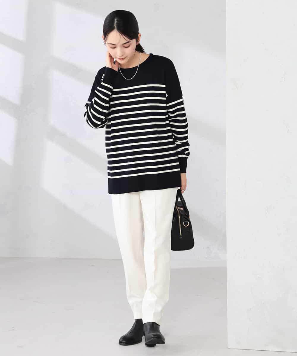 K2FJA06044 a.v.v(アー・ヴェ・ヴェ) 袖パール付きチュニックニット ライトイエロー