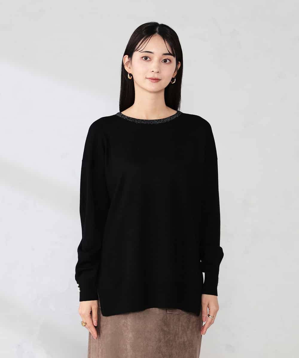 K2FJA06044 a.v.v(アー・ヴェ・ヴェ) 袖パール付きチュニックニット ライトイエロー