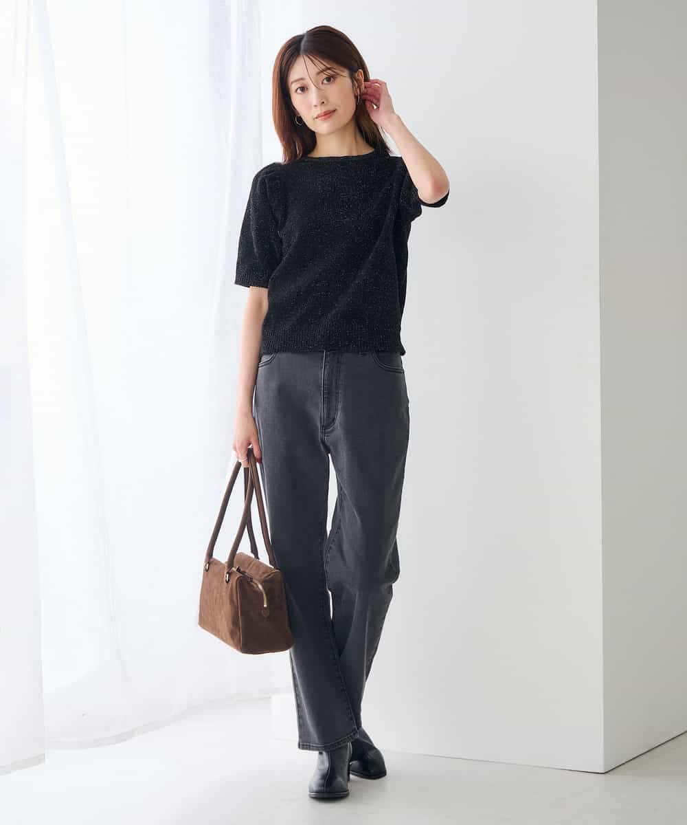 K2FJD03049 a.v.v(アー・ヴェ・ヴェ) ラメベロアモールヤーンハーフスリーブトップス アイボリー
