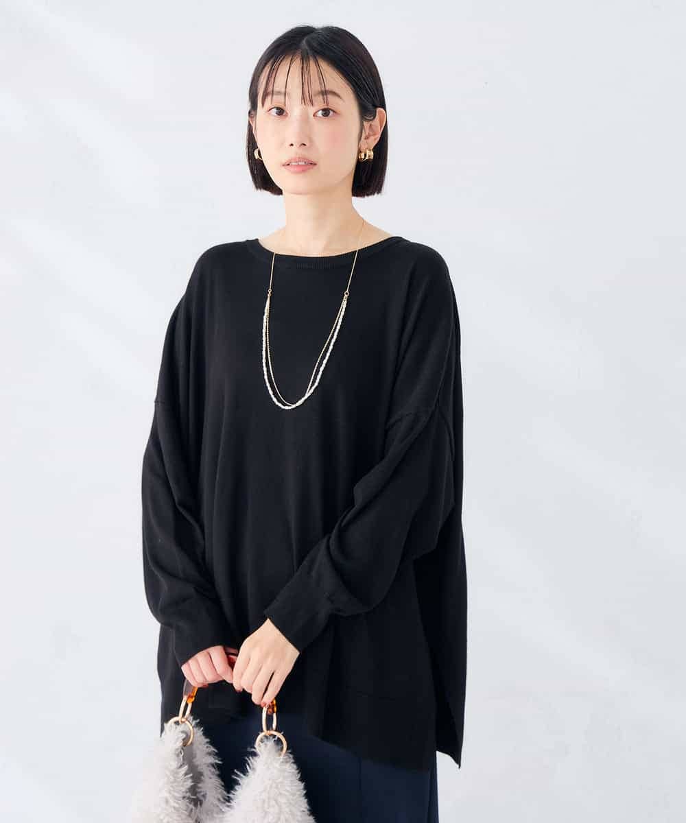 K2FKD19049 a.v.v(アー・ヴェ・ヴェ) ポンチョ チュニック ニット ブラック