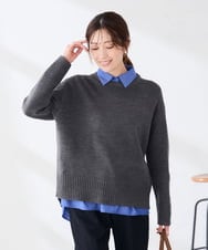 K2FKD45044 a.v.v(アー・ヴェ・ヴェ) バックスリット クルーネックニット 【洗える】 ブラウン
