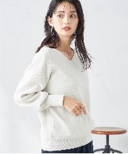 K2FKV49039 a.v.v(アー・ヴェ・ヴェ) 【洗える】ラメVネックパフスリーブニット（アンサンブル対応） アイボリー