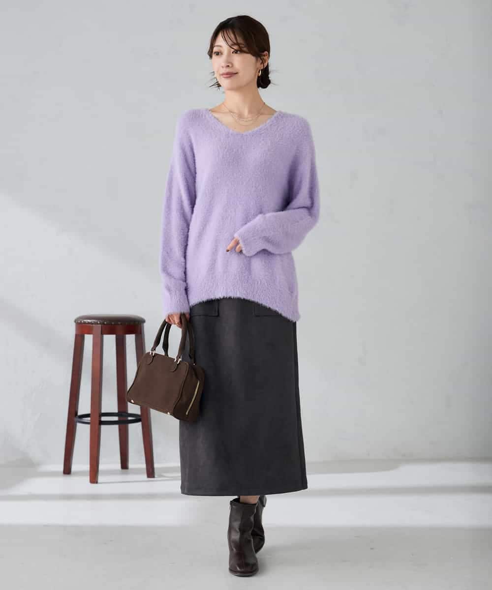 K2FLA21044 a.v.v(アー・ヴェ・ヴェ) フェザーヤーンVネックニット ラベンダー