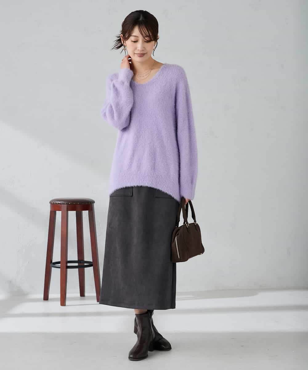 K2FLA21044 a.v.v(アー・ヴェ・ヴェ) フェザーヤーンVネックニット ラベンダー