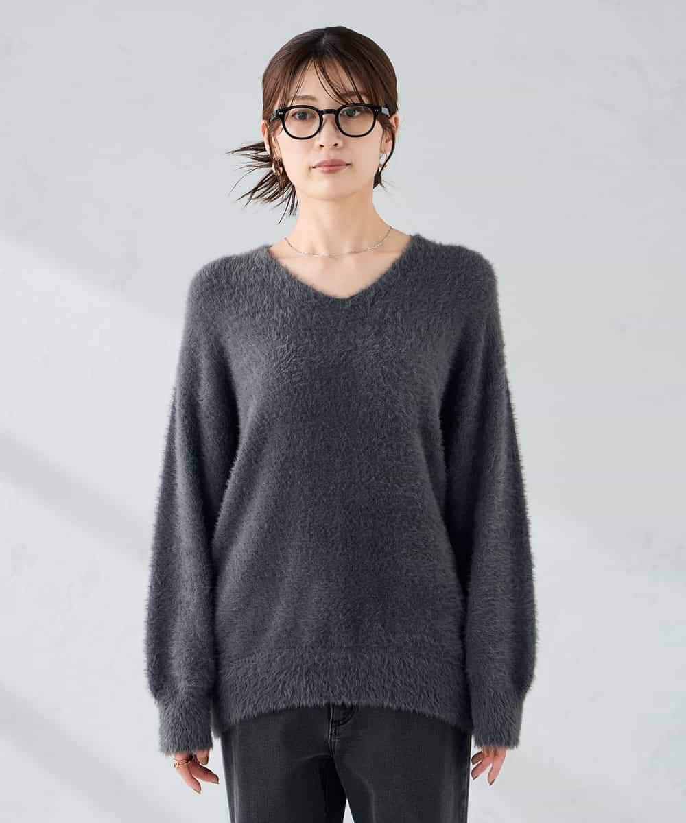 K2FLA21044 a.v.v(アー・ヴェ・ヴェ) フェザーヤーンVネックニット ラベンダー