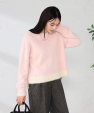 K2FLA32049 a.v.v(アー・ヴェ・ヴェ) フェザーヤーンバイカラーニット ピンク