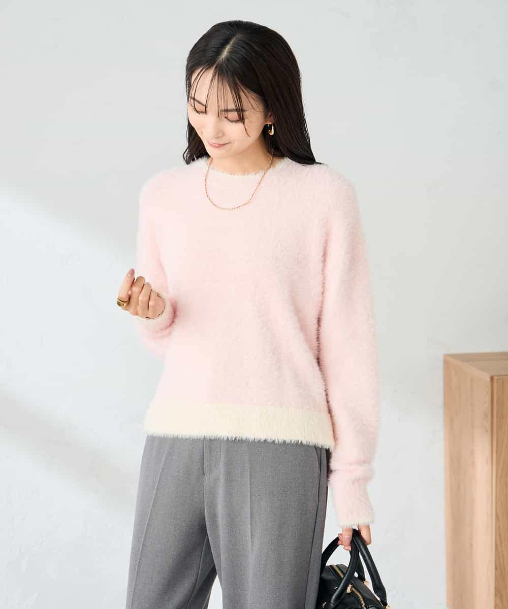 K2FLA32049 a.v.v(アー・ヴェ・ヴェ) フェザーヤーンバイカラーニット ピンク