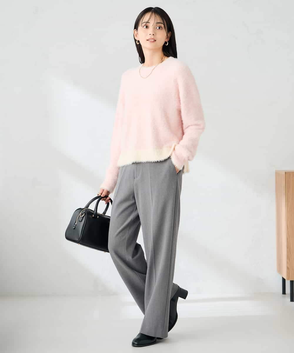 K2FLA32049 a.v.v(アー・ヴェ・ヴェ) フェザーヤーンバイカラーニット ピンク