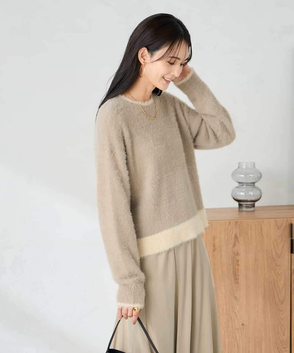 K2FLA32049 a.v.v(アー・ヴェ・ヴェ) フェザーヤーンバイカラーニット ピンク