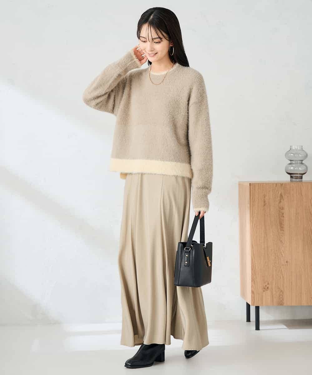 K2FLA32049 a.v.v(アー・ヴェ・ヴェ) フェザーヤーンバイカラーニット ピンク