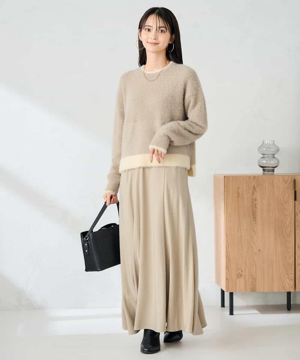 K2FLA32049 a.v.v(アー・ヴェ・ヴェ) フェザーヤーンバイカラーニット ピンク