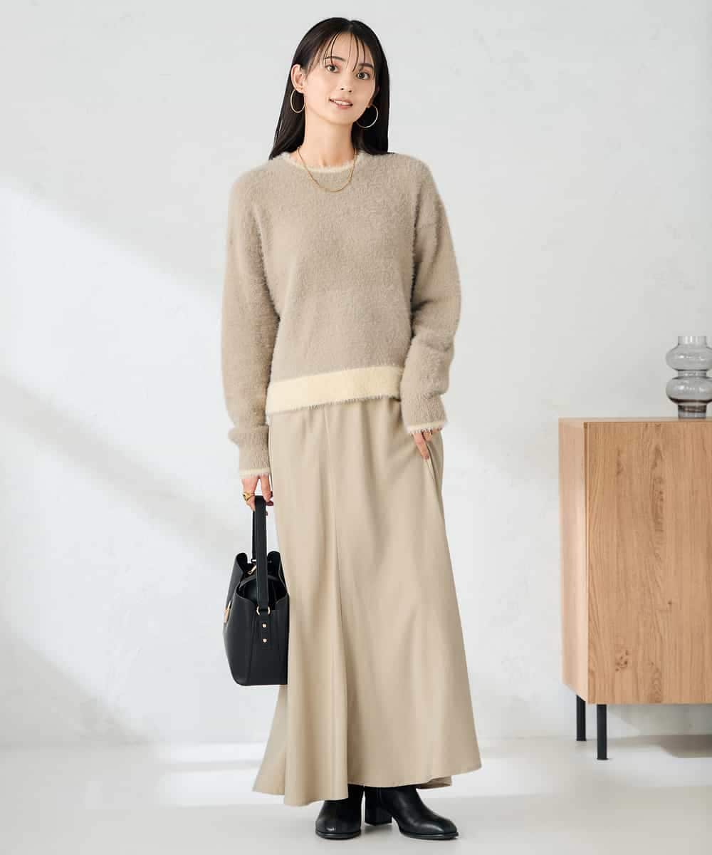 K2FLA32049 a.v.v(アー・ヴェ・ヴェ) フェザーヤーンバイカラーニット ピンク