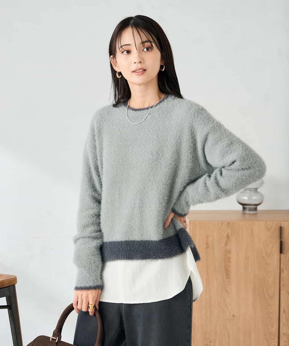 K2FLA32049 a.v.v(アー・ヴェ・ヴェ) フェザーヤーンバイカラーニット ピンク