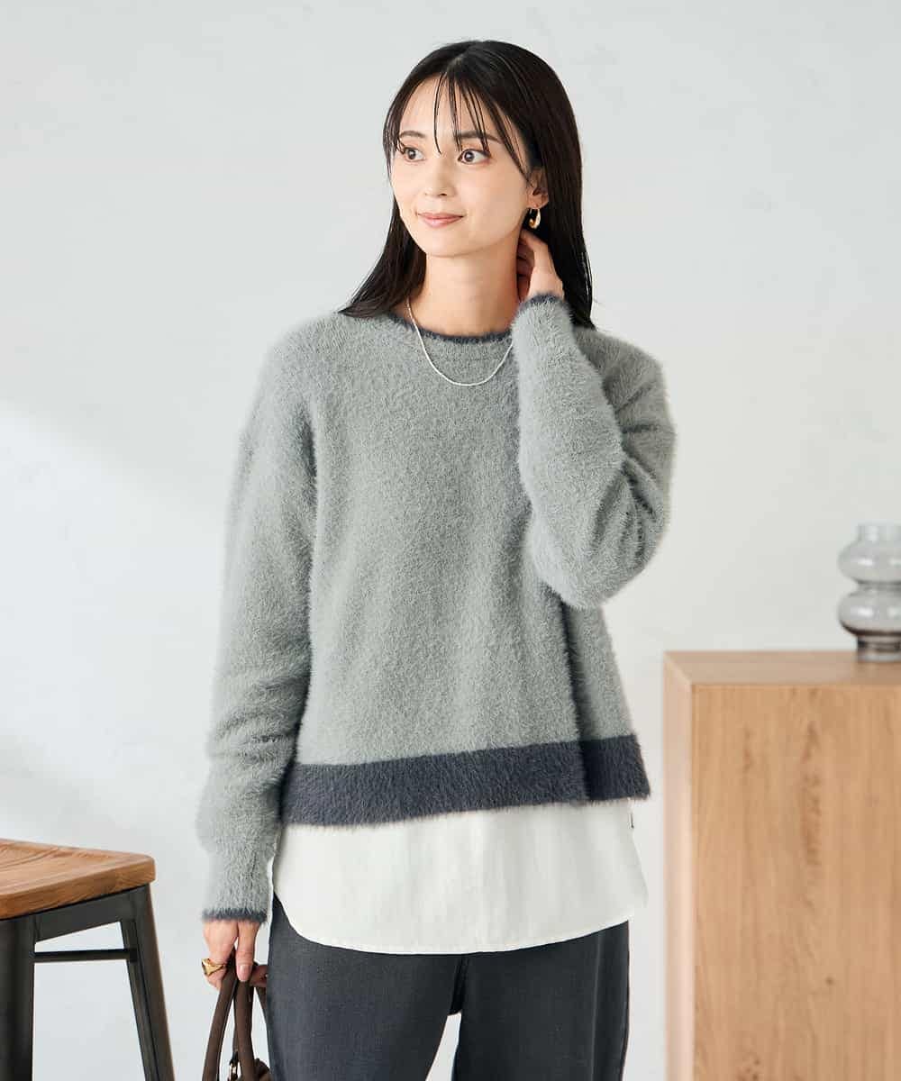 K2FLA32049 a.v.v(アー・ヴェ・ヴェ) フェザーヤーンバイカラーニット ピンク