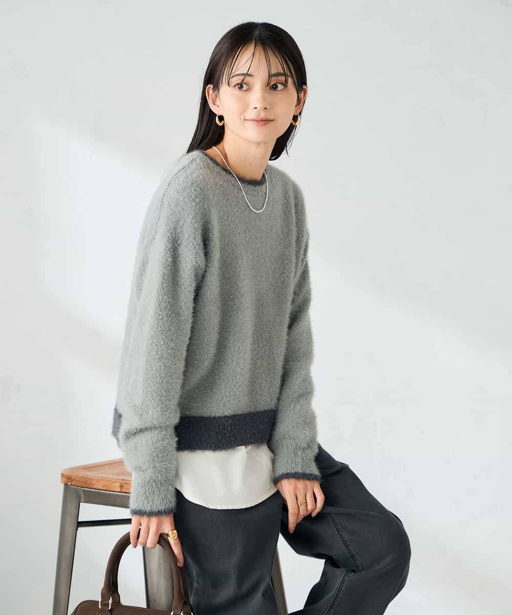 K2FLA32049 a.v.v(アー・ヴェ・ヴェ) フェザーヤーンバイカラーニット ピンク