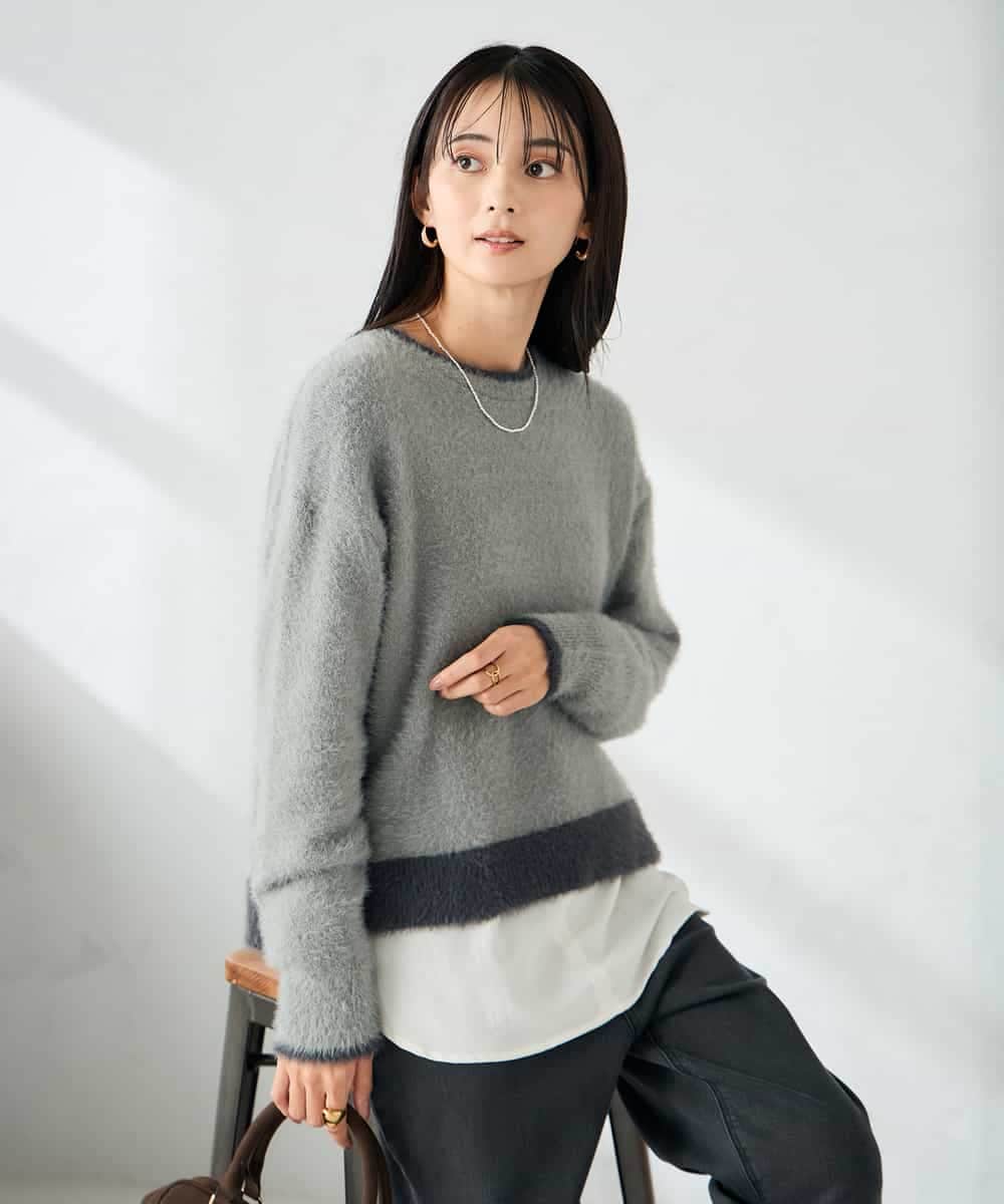 K2FLA32049 a.v.v(アー・ヴェ・ヴェ) フェザーヤーンバイカラーニット ピンク