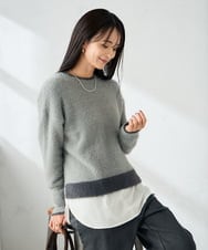 K2FLA32049 a.v.v(アー・ヴェ・ヴェ) フェザーヤーンバイカラーニット ピンク