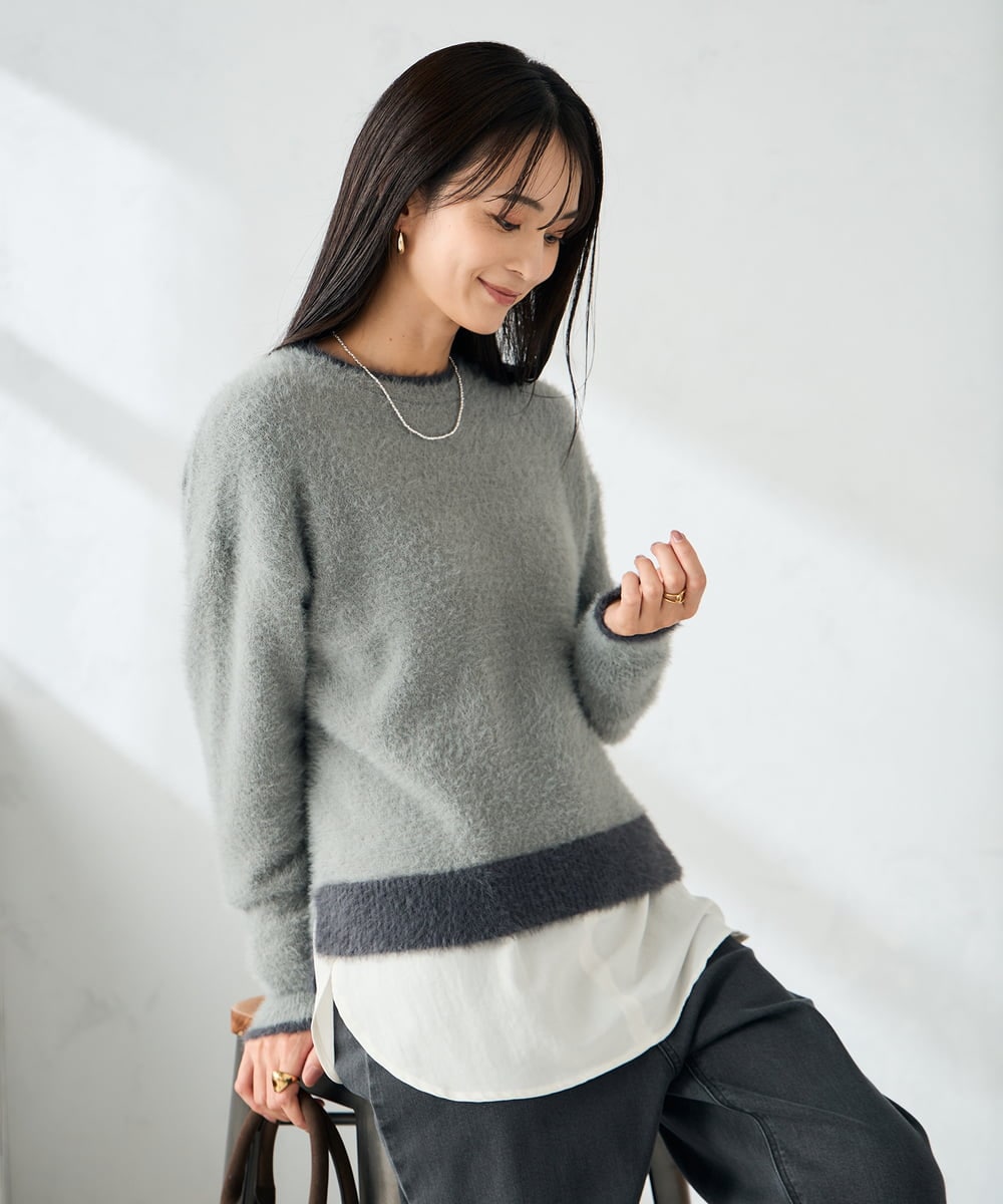 K2FLA32049 a.v.v(アー・ヴェ・ヴェ) フェザーヤーンバイカラーニット ピンク