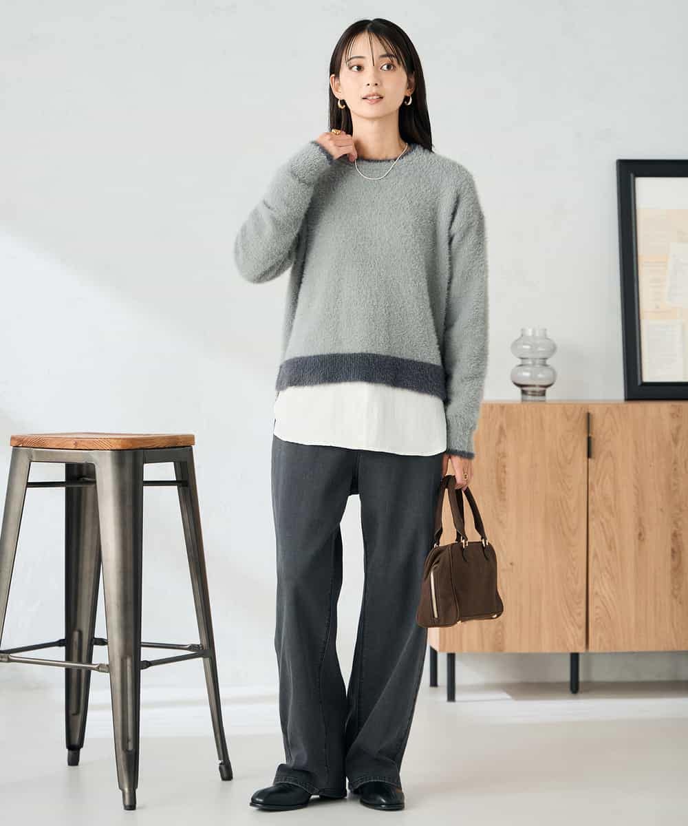 K2FLA32049 a.v.v(アー・ヴェ・ヴェ) フェザーヤーンバイカラーニット ピンク