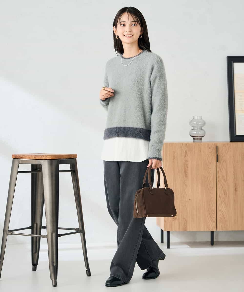 K2FLA32049 a.v.v(アー・ヴェ・ヴェ) フェザーヤーンバイカラーニット ピンク